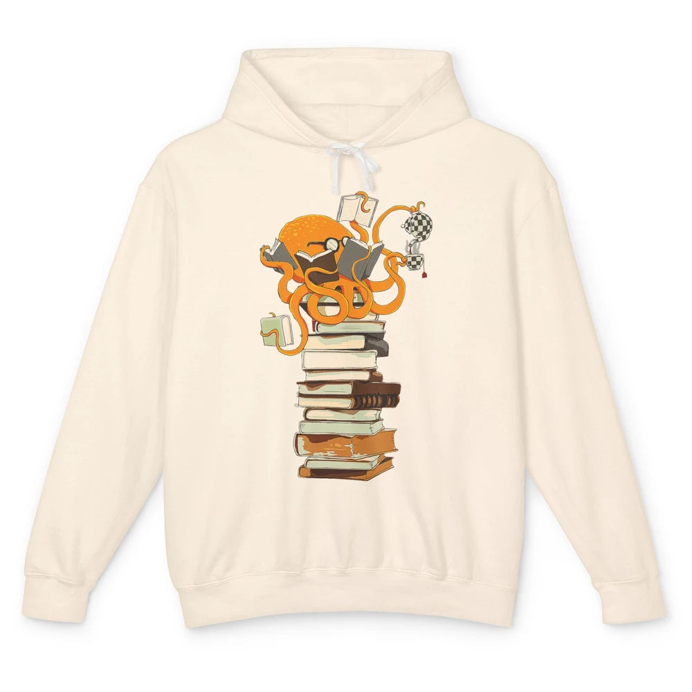 Reading Books Octopus Tea Coffee Sea Animal Marine Bookish Unisex Lightweight Hoodie