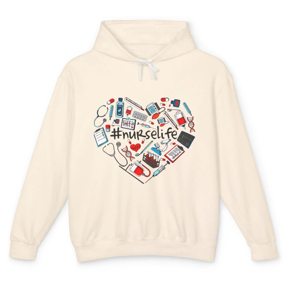 Nurse Life Stethoscope Heart Funny Nursing Love CNA Worker Unisex Lightweight Hoodie