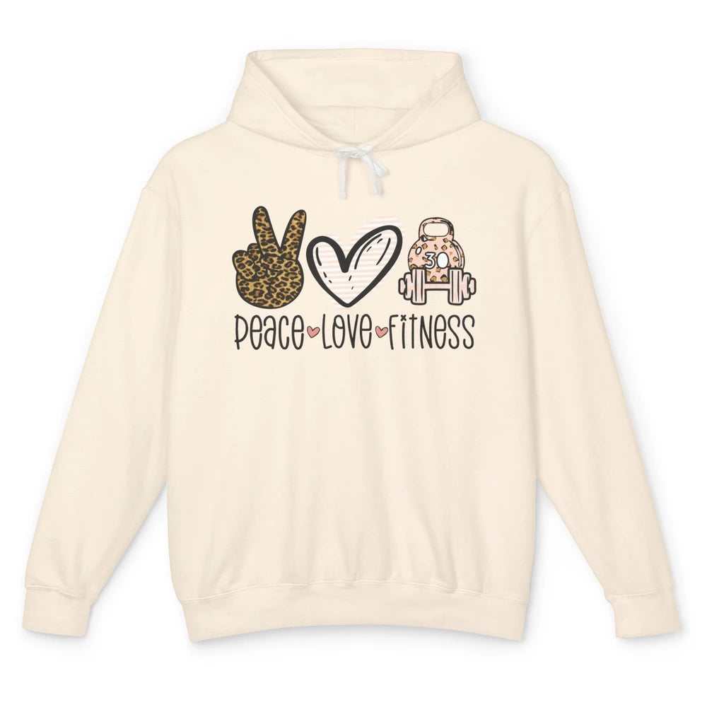Peace Love Fitness Leopard Fitness Workout Gym Trainer Gift Unisex Lightweight Hoodie