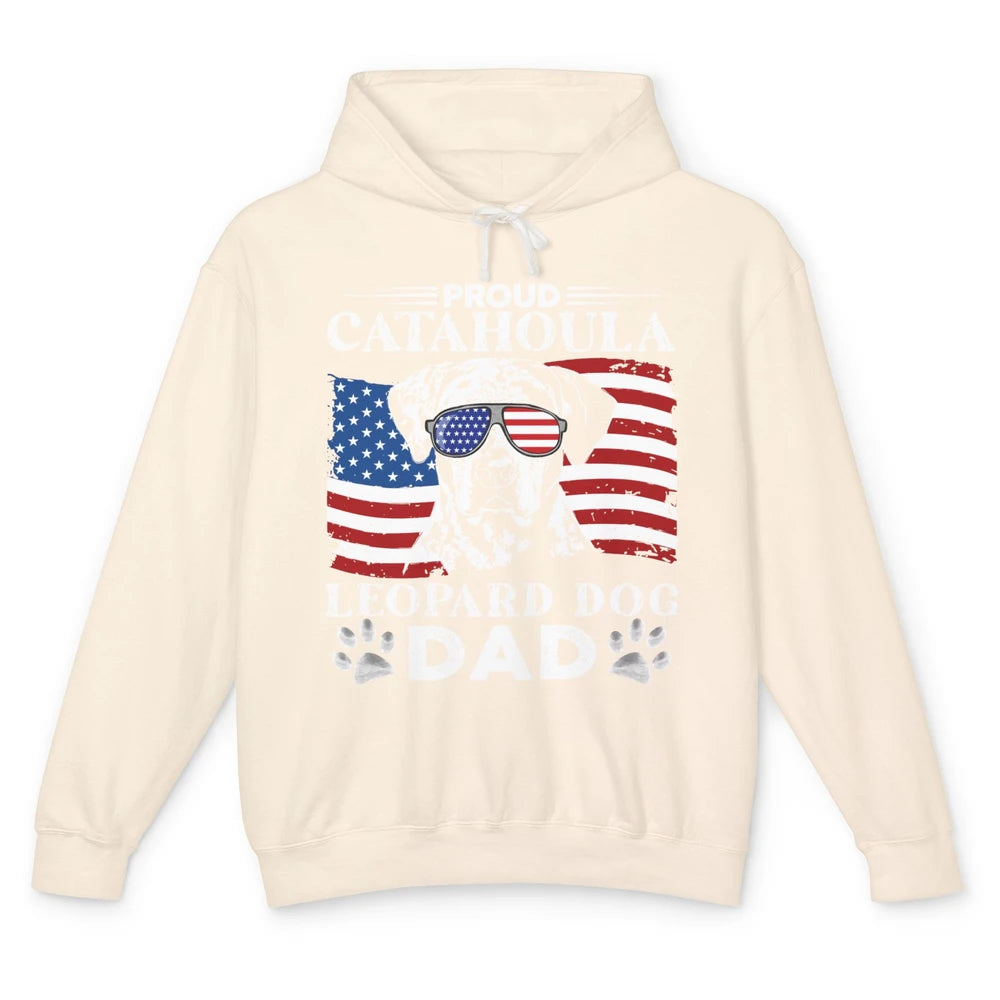 Proud Catahoula Leopard Dog Dad US Flag Patriotic 4th July Unisex Lightweight Hoodie
