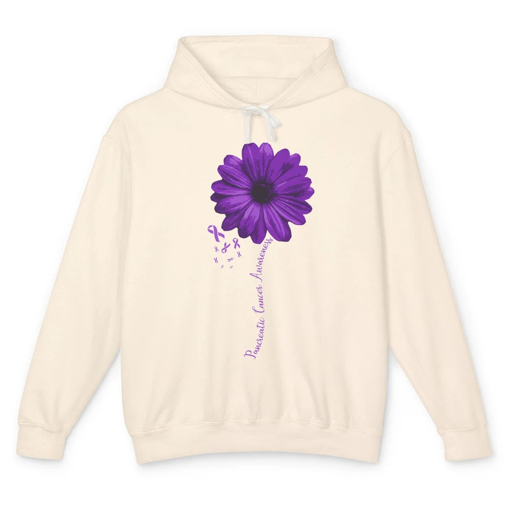 Pancreatic Cancer Awareness Purple Ribbon Daisy Flower Unisex Lightweight Hoodie