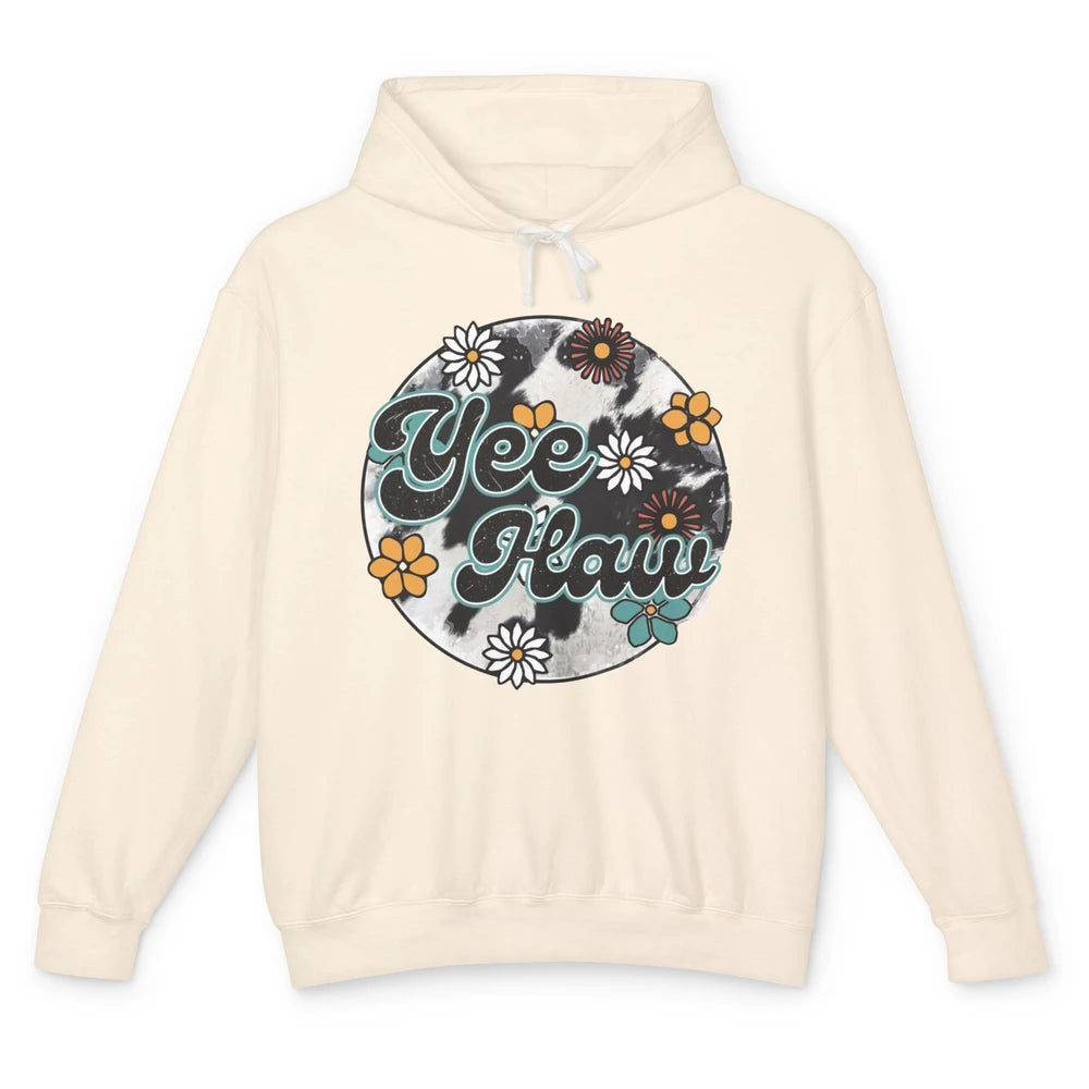 Retro Groovy Daisy Yee Haw Cowhide Western Country Cowgirl Unisex Lightweight Hoodie