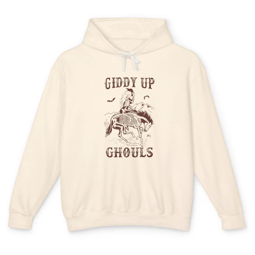 Retro Giddy Up Ghouls Skeleton Western Cowgirl Howdy Cowboy Unisex Lightweight Hoodie