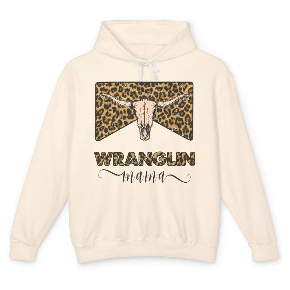 Retro Leopard Bull Skull Wrangling Mama Western Country Girl Unisex Lightweight Hoodie
