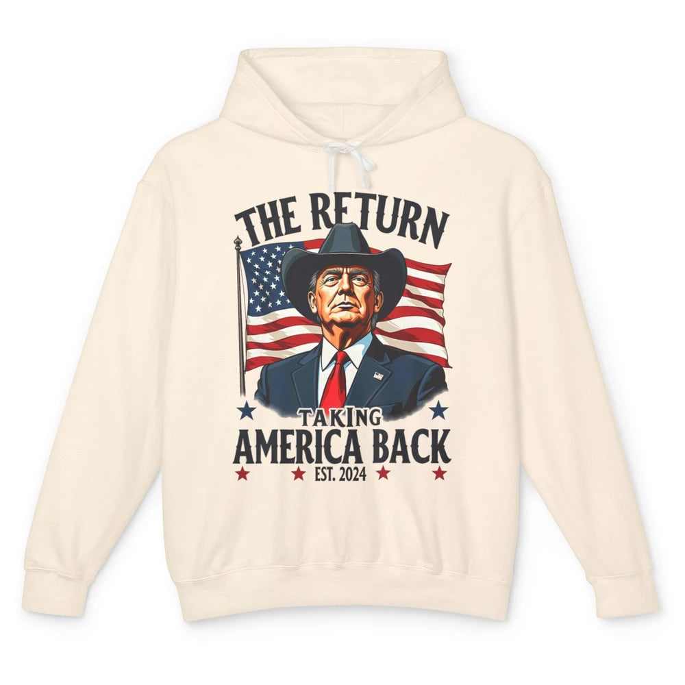 Patriotic President Donald Trump Cowboy Taking America Back Republican Political Rodeo USA Unisex Lightweight Hoodie