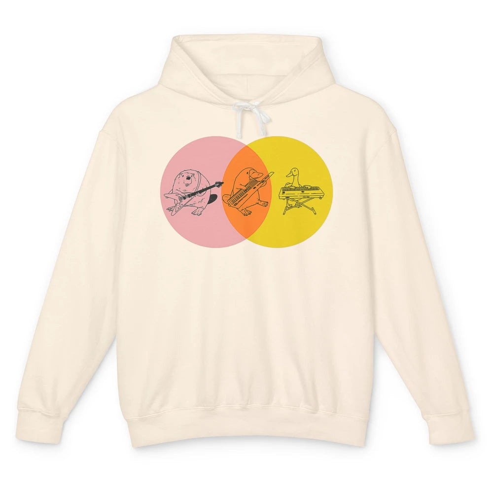 Keytar Platypus Venn Diagram Pink Orange Yellow Guitar Music Unisex Lightweight Hoodie