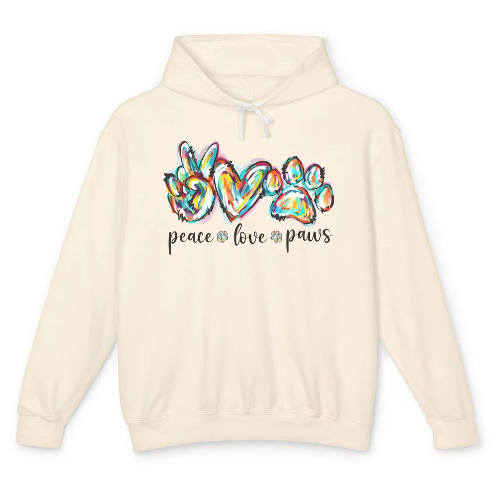 Peace Love Paws Cute Dog Cat Pet Mom Boho Rainbow Fur Lovers Unisex Lightweight Hoodie