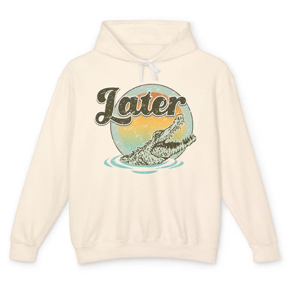 Retro Crocodile Later Take Sunset Nature Lazy Crocodile Gift Unisex Lightweight Hoodie