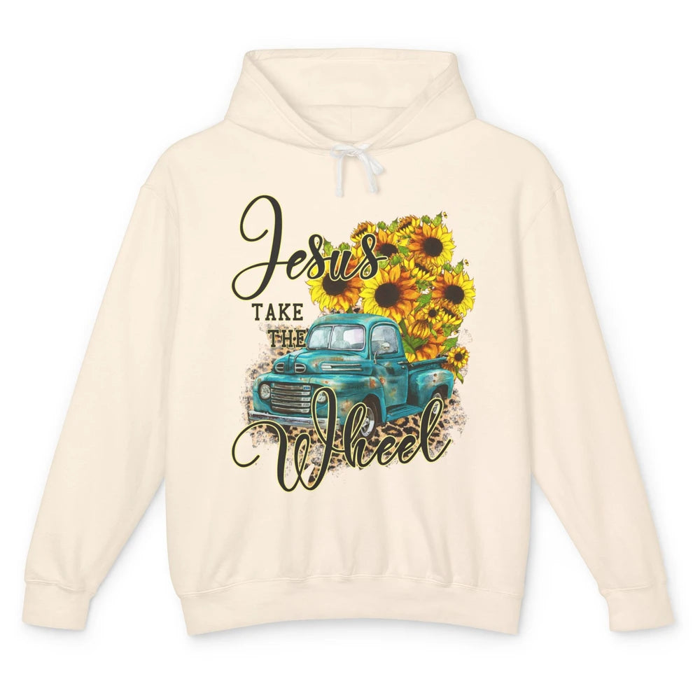Sunflower Jesus Take The Wheel Christian Gift Leopard Print Unisex Lightweight Hoodie