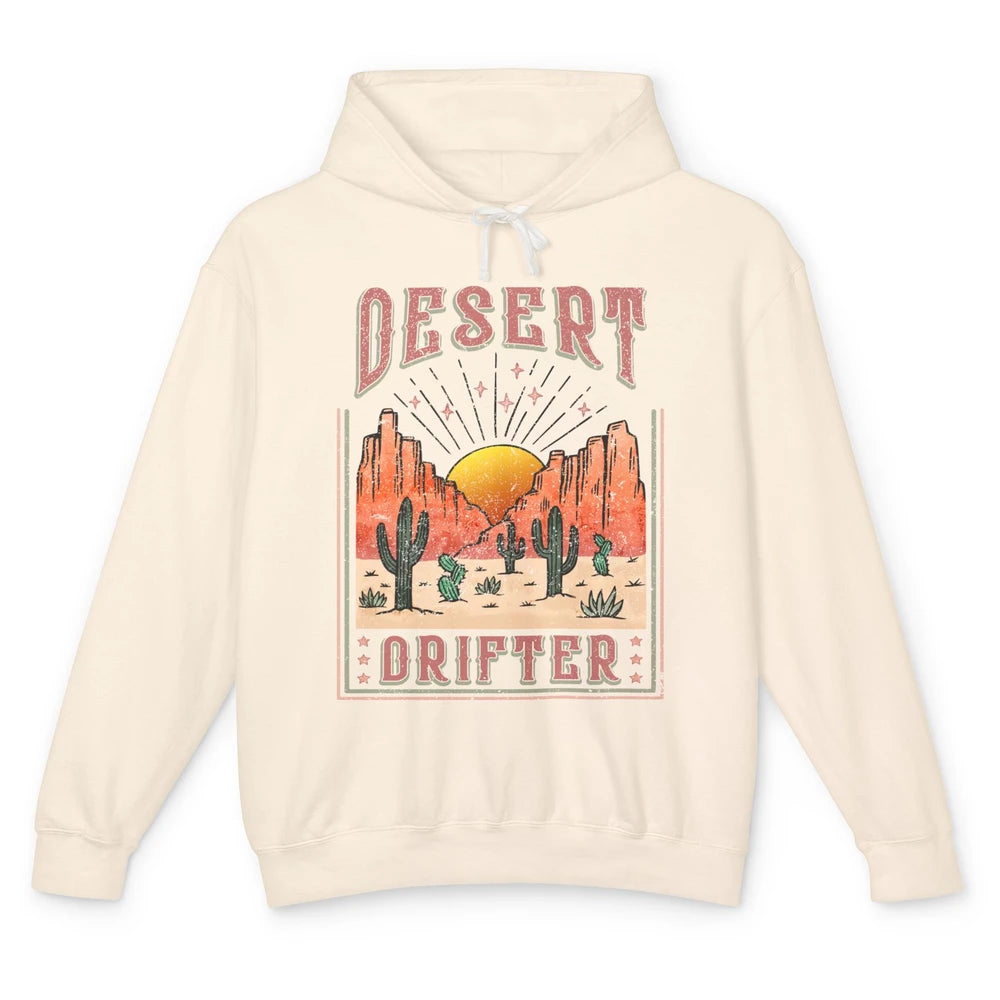 Retro Desert Cactus Sunset Desert Drifter Western Country Unisex Lightweight Hoodie
