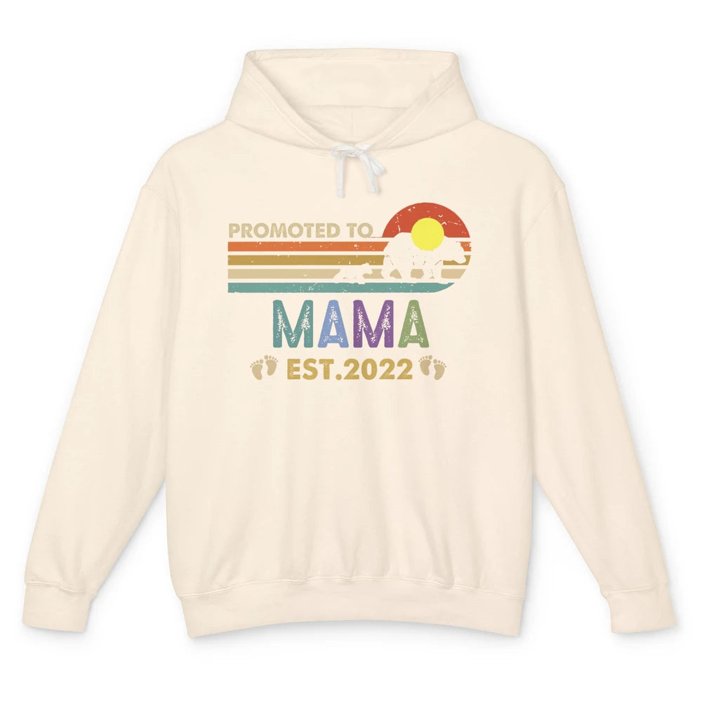Retro Mama Bear Promoted To Mama Est 2022 First Mothers Day Unisex Lightweight Hoodie