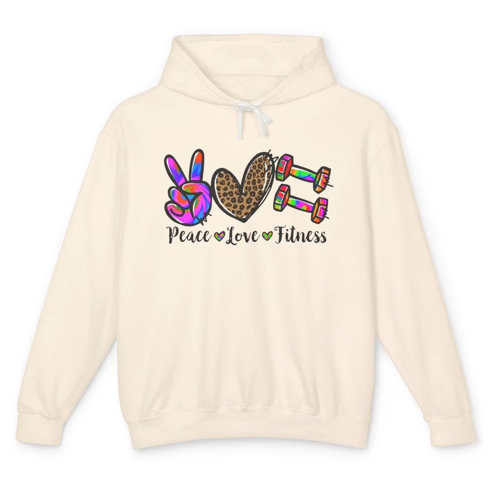 Peace Love Fitness Leopard Tie Dye Workout Gym Trainer Gift Unisex Lightweight Hoodie