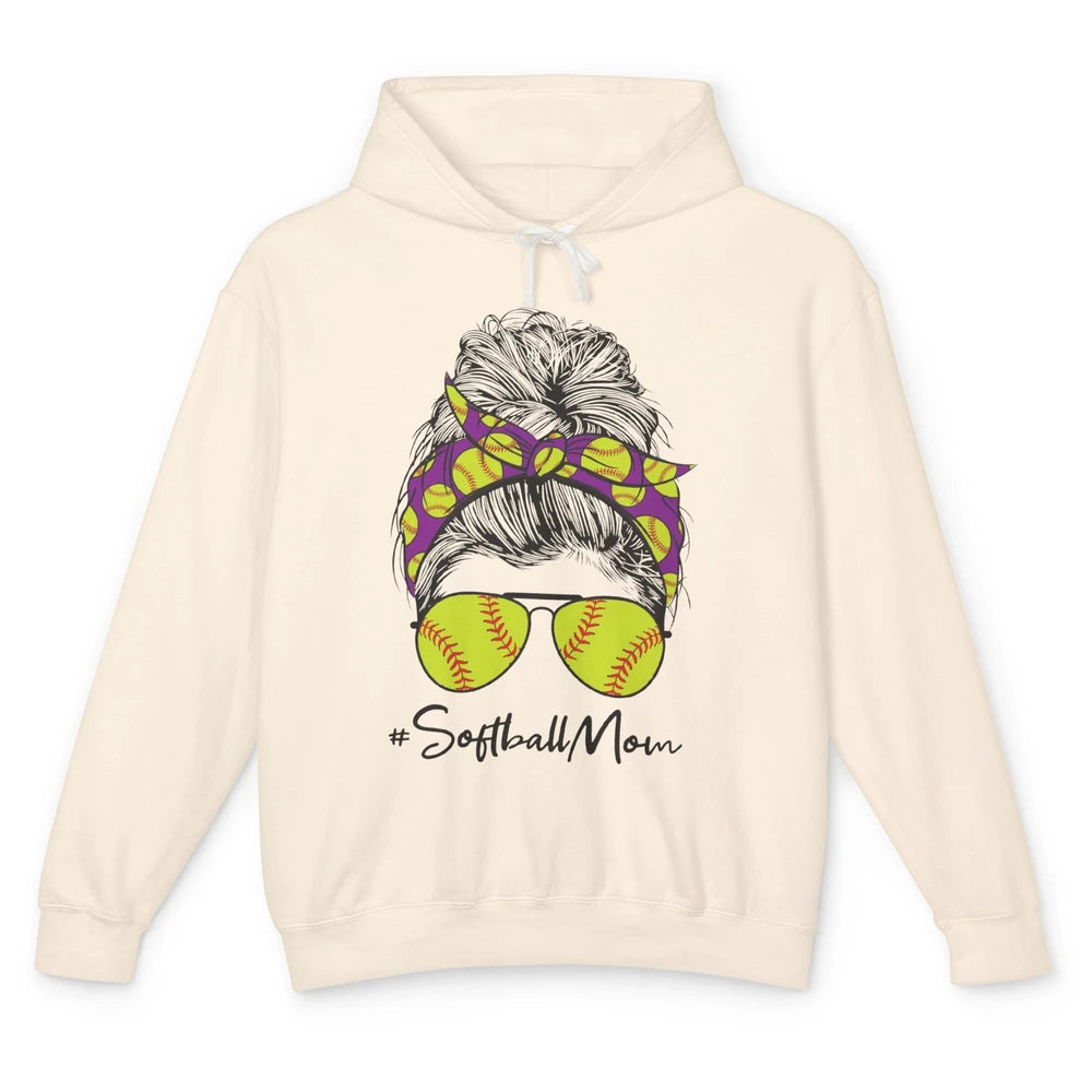 Mom Life Softball Mom Bun Softball Headband Sunglasses Unisex Lightweight Hoodie