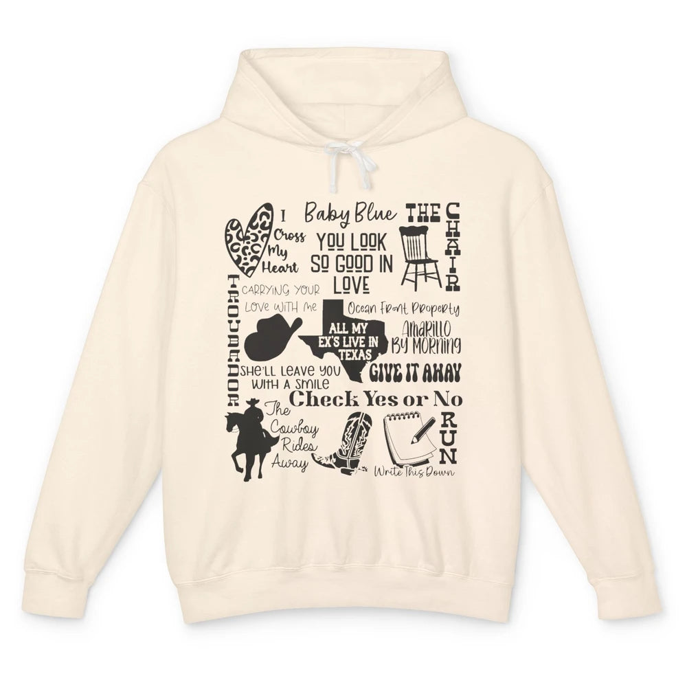 Retro Cowboy Boots Hat Texas Map Western Country Music Unisex Lightweight Hoodie