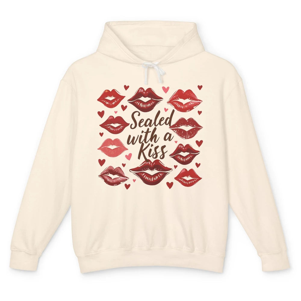 Sealed With A Kiss Sexy Red Lips Happy Valentine's Day Heart Love Unisex Lightweight Hoodie