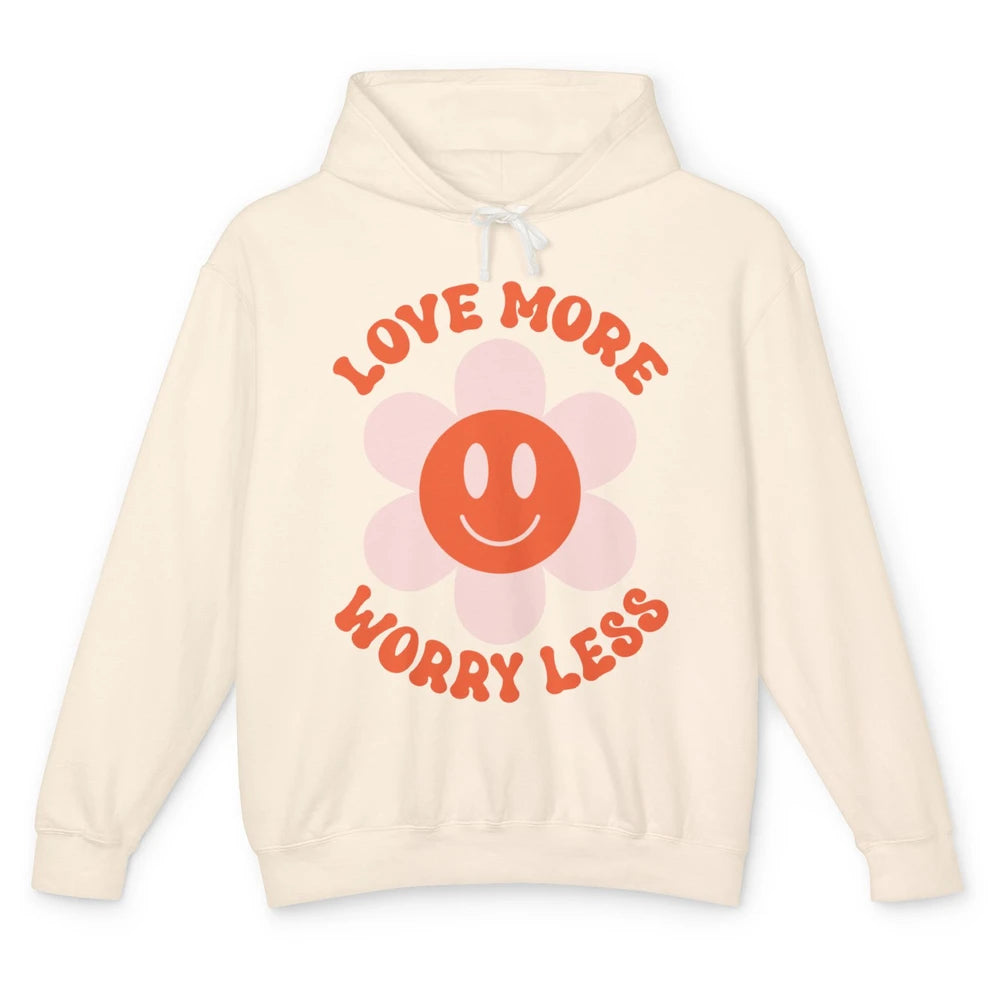 Happy Valentine Day Groovy Love More Worry Less Smiling Face Unisex Lightweight Hoodie