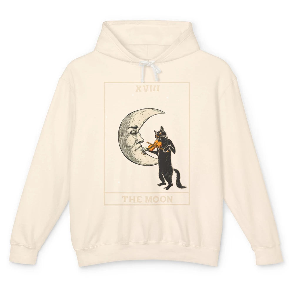 Retro Halloween Cat Guitarist The Moon Tarot Card Witchcraft Unisex Lightweight Hoodie
