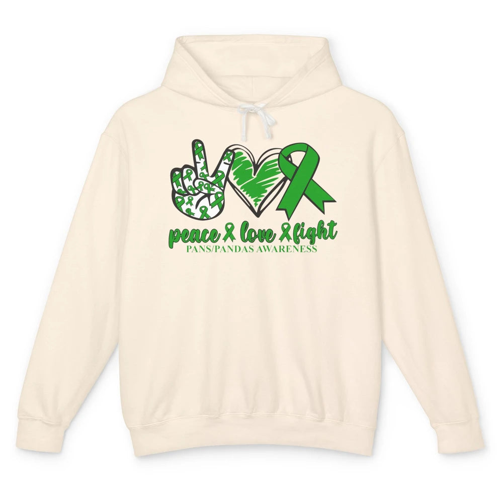 PANS/PANDAS Awareness Green Ribbon Peace Love Cure Unisex Lightweight Hoodie