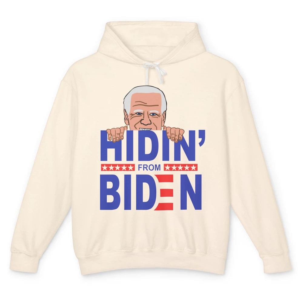 Retro Funny Joe Biden Hiding From Biden Anti Liberal US Flag Unisex Lightweight Hoodie