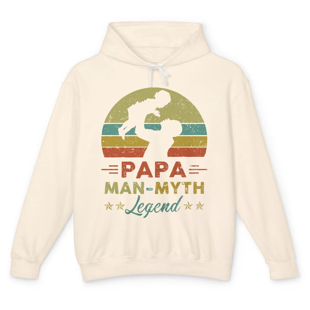 Papa Man Myth Legend Fathers Day Vintage Unisex Lightweight Hoodie