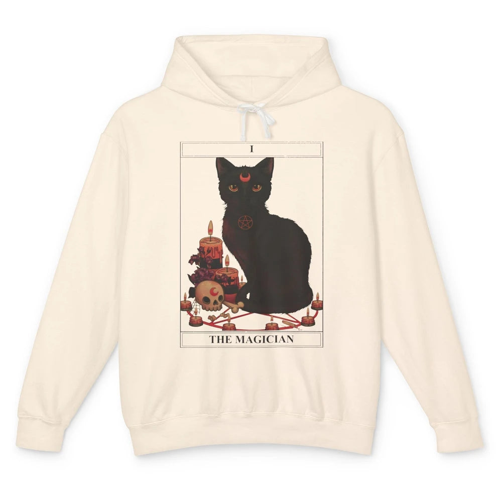 Retro Halloween Gothic Cat The Magician Tarot Witchcraft Unisex Lightweight Hoodie
