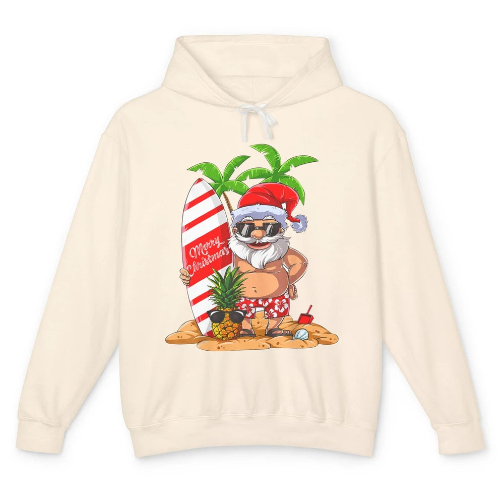 Christmas in July Santa Hawaii Surfing Summer Christmas Unisex Lightweight Hoodie