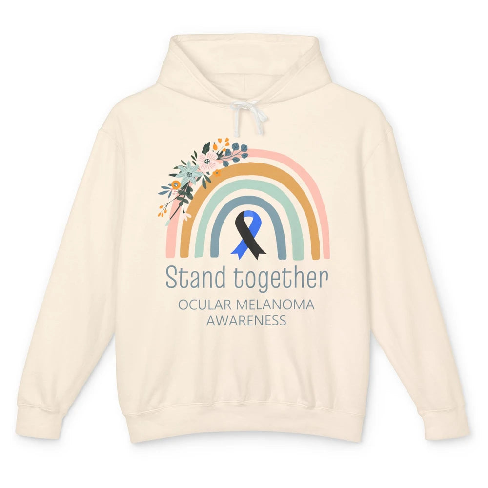 Ocular Melanoma Awareness Rainbow Floral Black Blue Ribbon Unisex Lightweight Hoodie