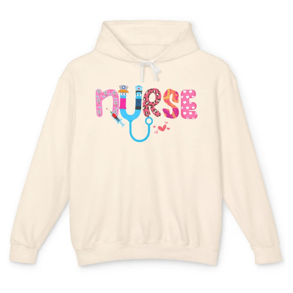 Nurse Happy Valentine's Day Love ER ICU NICU Emergency Nursing Leopard Stethoscope Love Needles Unisex Lightweight Hoodie