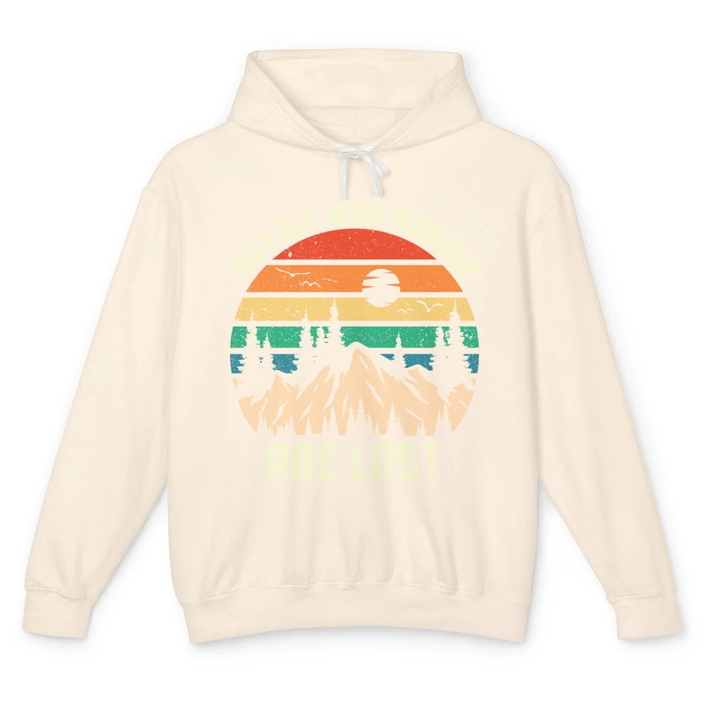 Retro Mountain Sunset Camping Not All Who Wander Are Lost Unisex Lightweight Hoodie