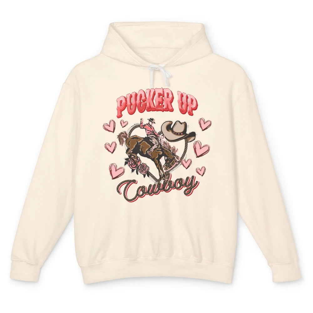 Retro Cowboy Horsing Pucker Up Cowboy Western Valentines Day Unisex Lightweight Hoodie