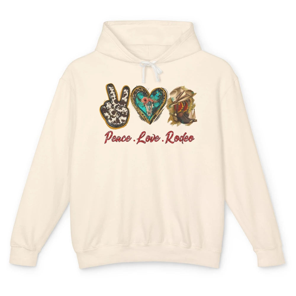 Retro Peace Love Rodeo Cowboy Boots Western Country Cowgirl Unisex Lightweight Hoodie