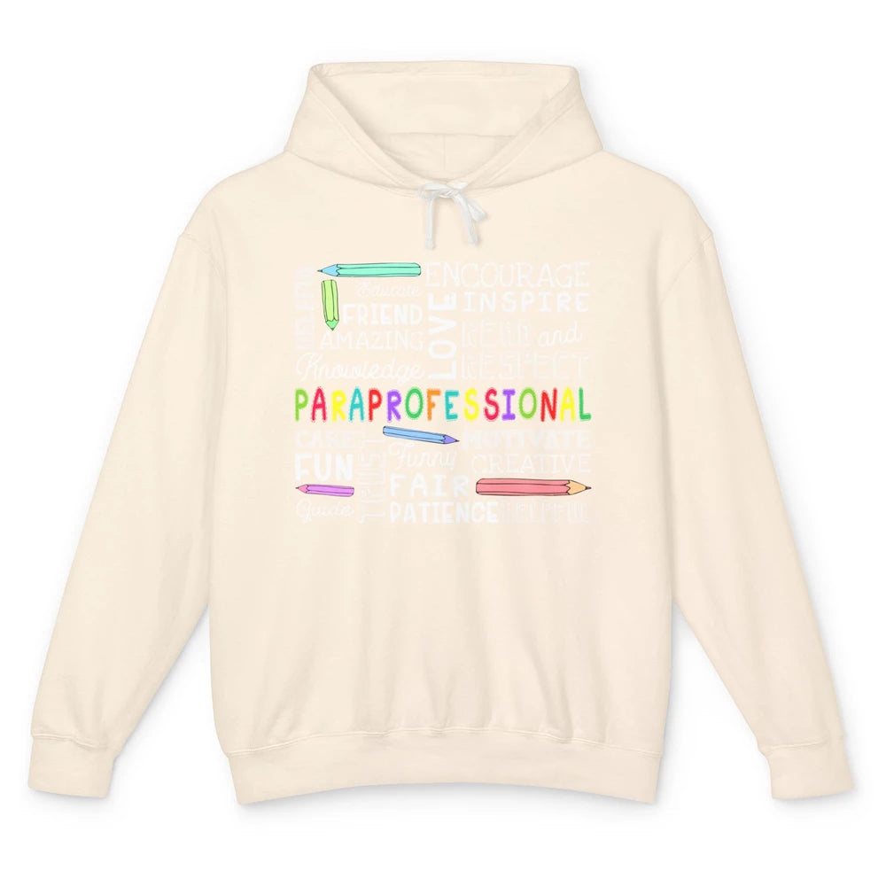 Paraprofessional Word Typography Encourage Inspire Para Life Unisex Lightweight Hoodie