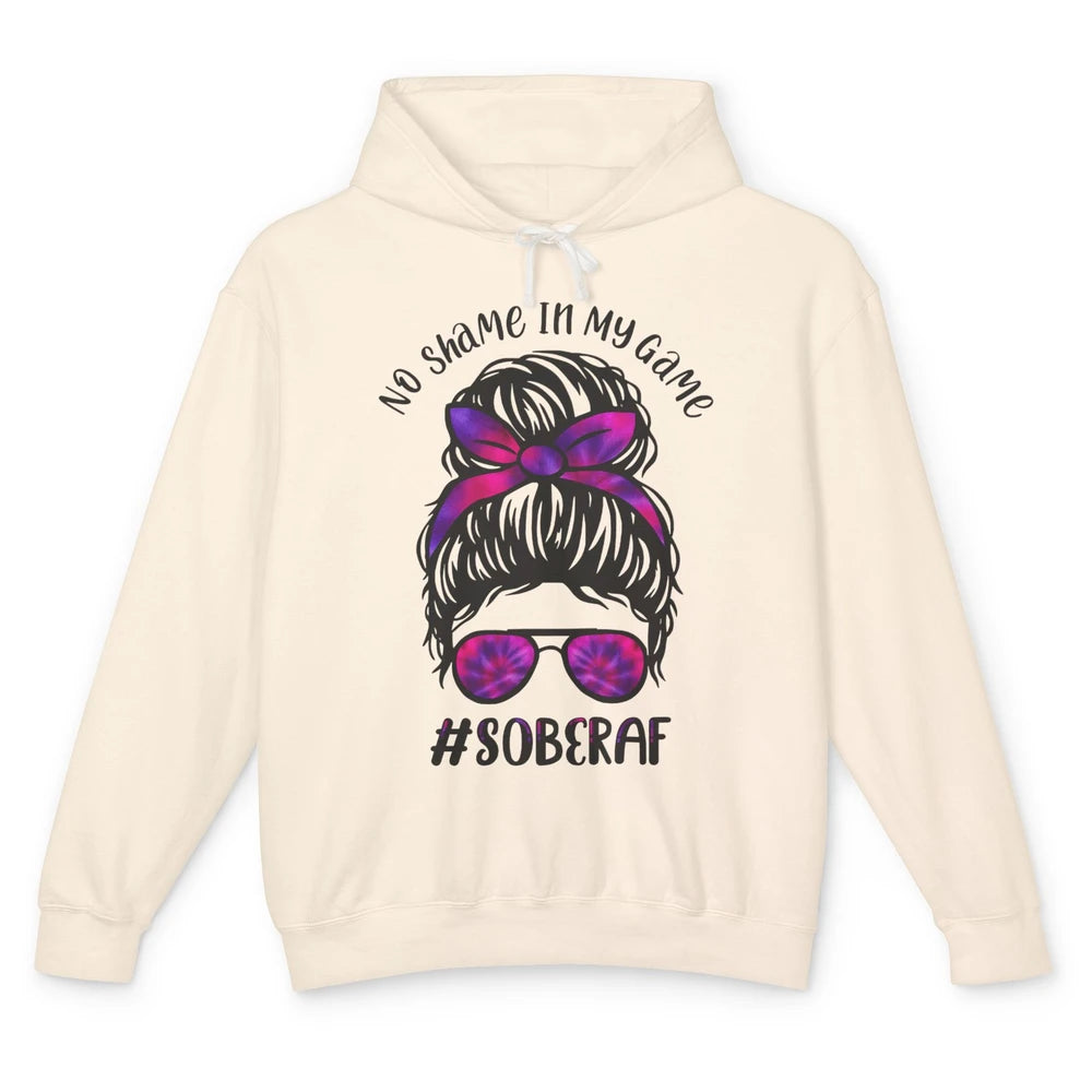 No Shame In My Game Sober AF Colorful Messy Hair Bun Support Unisex Lightweight Hoodie