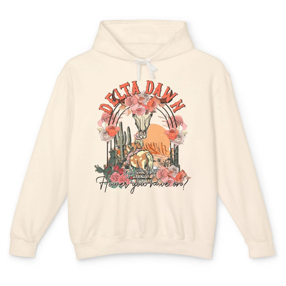 Retro Bull Skull Desert Cowgirl Delta Dawn Western Country Unisex Lightweight Hoodie