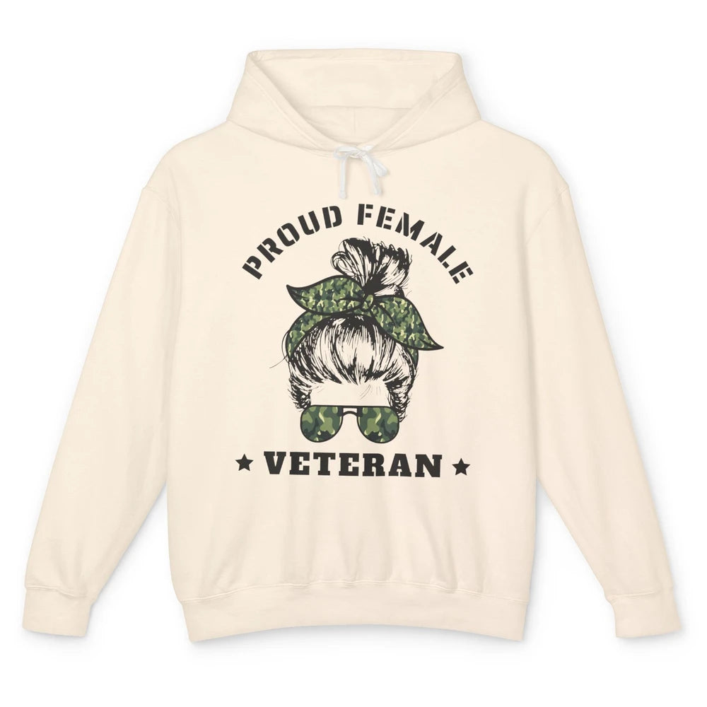 Proud Female Messy Camo Bun Army Mom Military Veterans Day Unisex Lightweight Hoodie