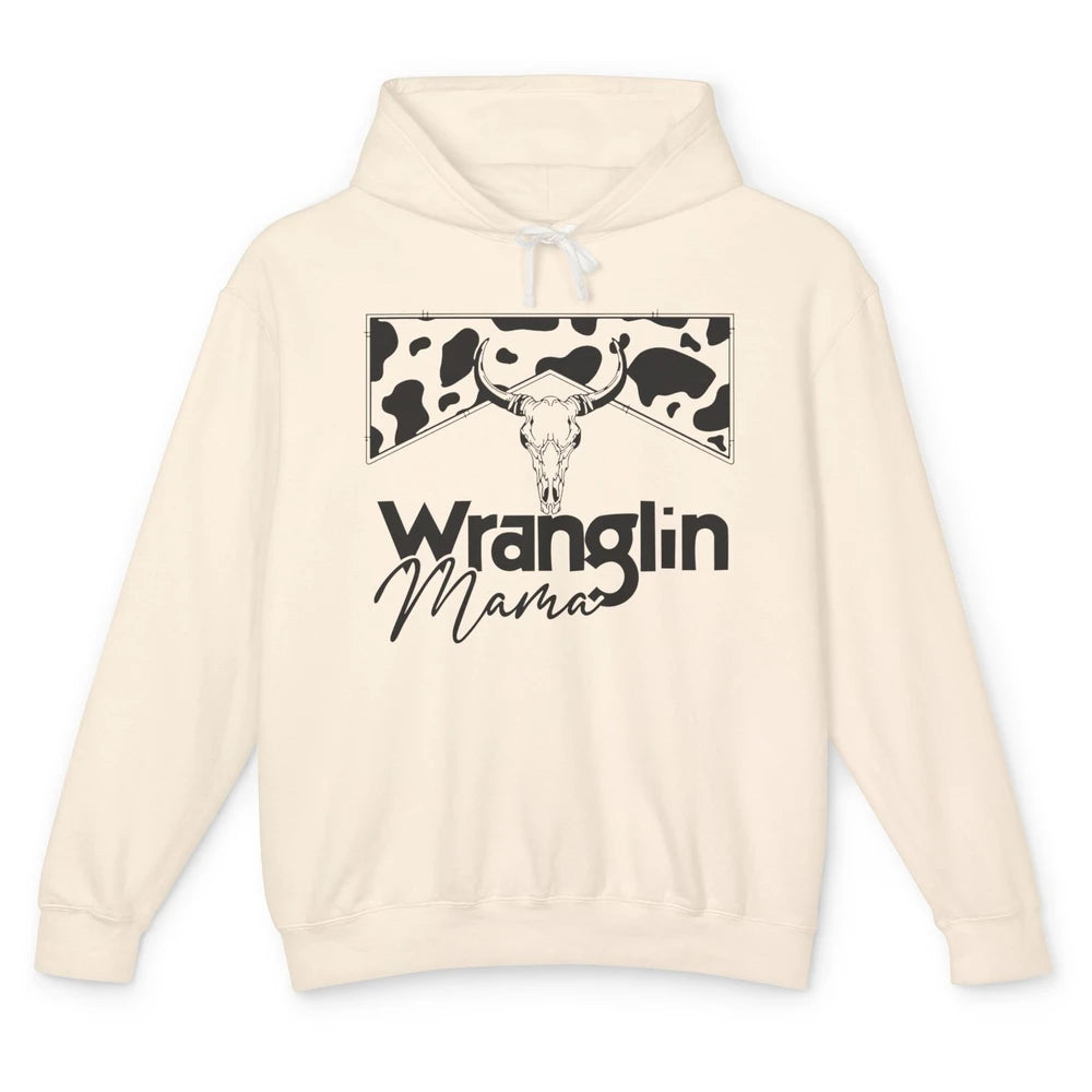 Retro Cowhide Bull Skull Wrangling Mama Western Country Girl Unisex Lightweight Hoodie