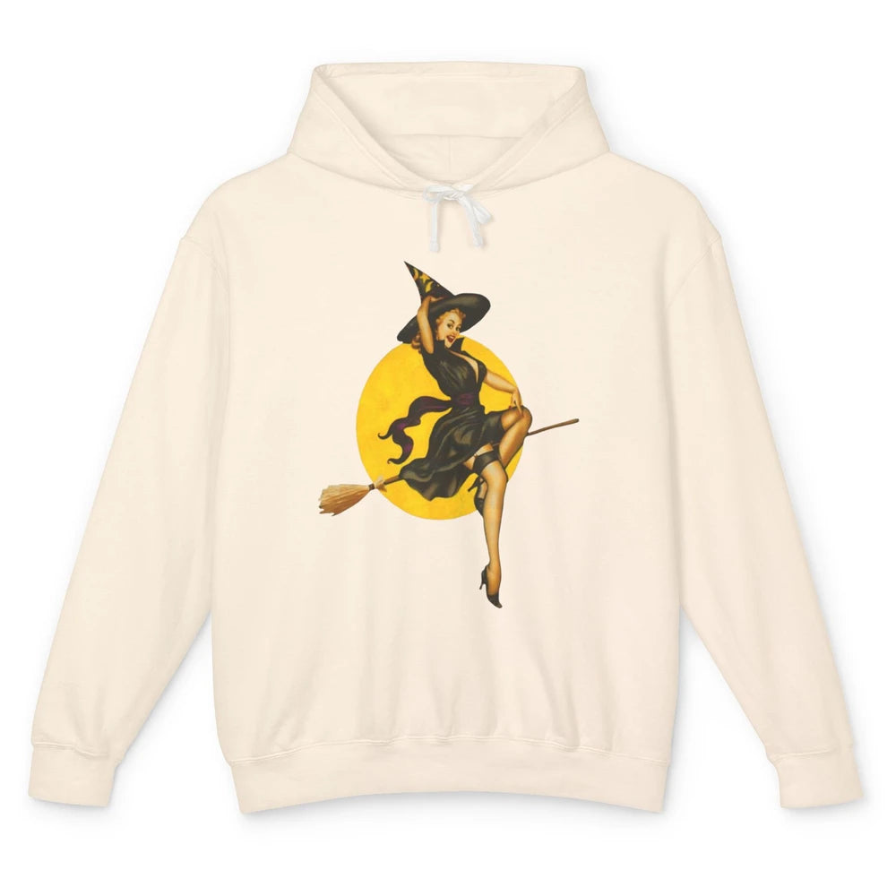 Pin Up Vintage Witch Pastel Witchcraft Halloween Spooky Goth Unisex Lightweight Hoodie