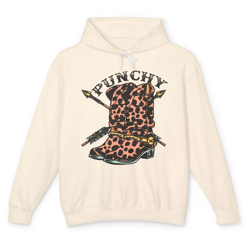 Retro Cowgirl Boots Leopard Punchy Western Country Cowboy Unisex Lightweight Hoodie
