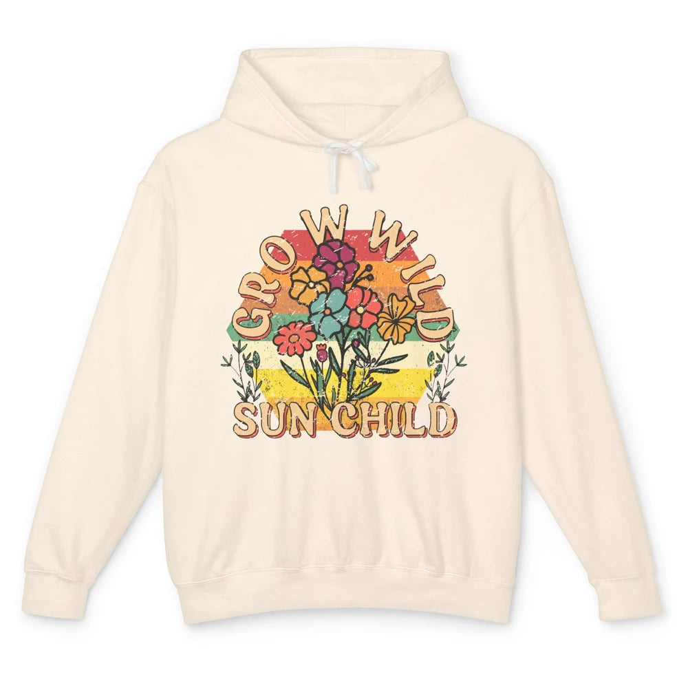 Retro Grow Wild Sun Child 70s Aesthetic Boho Western Summer Unisex Lightweight Hoodie