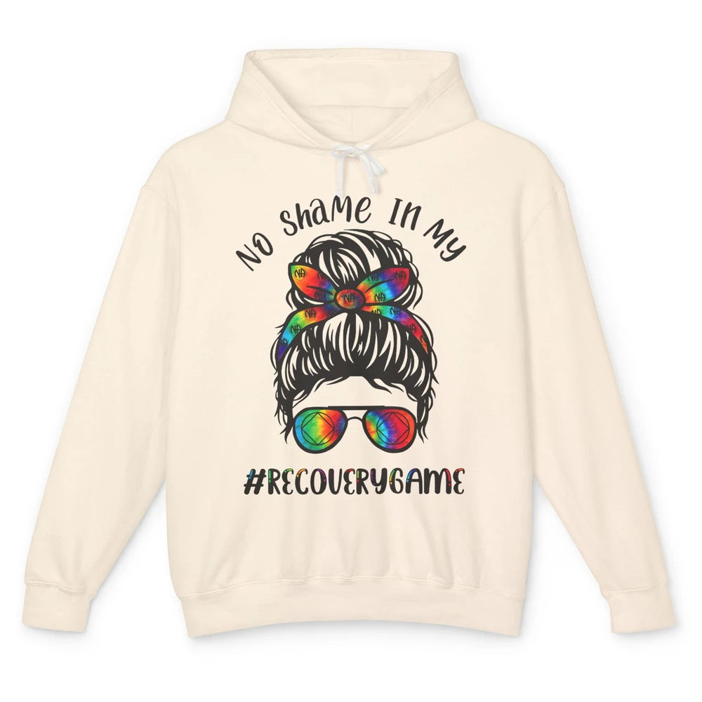 No Shame In My Recovery Game Messy Hair Bun Sober Supporter Unisex Lightweight Hoodie