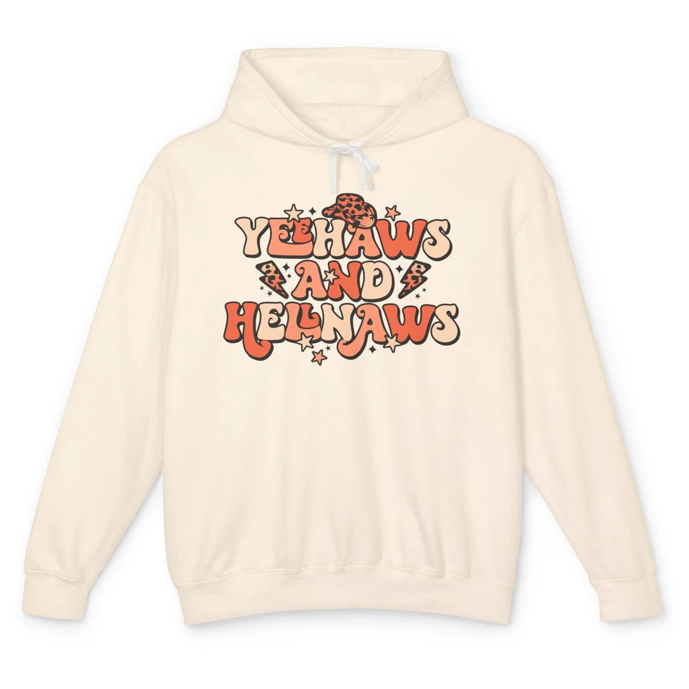 Retro Cowboy Leopard Yeehaws And Hell Naws Western Country Unisex Lightweight Hoodie