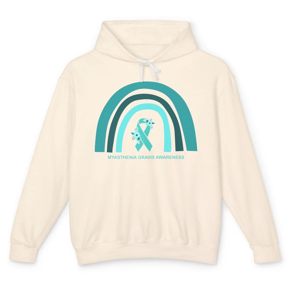 Myasthenia Gravis Awareness Floral Teal Ribbon Rainbow Unisex Lightweight Hoodie
