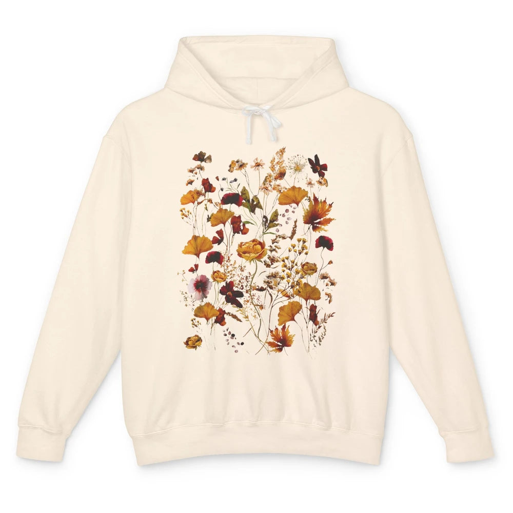 Pressed Flowers Plant Botanical Garden Wildflower Vintage Unisex Lightweight Hoodie