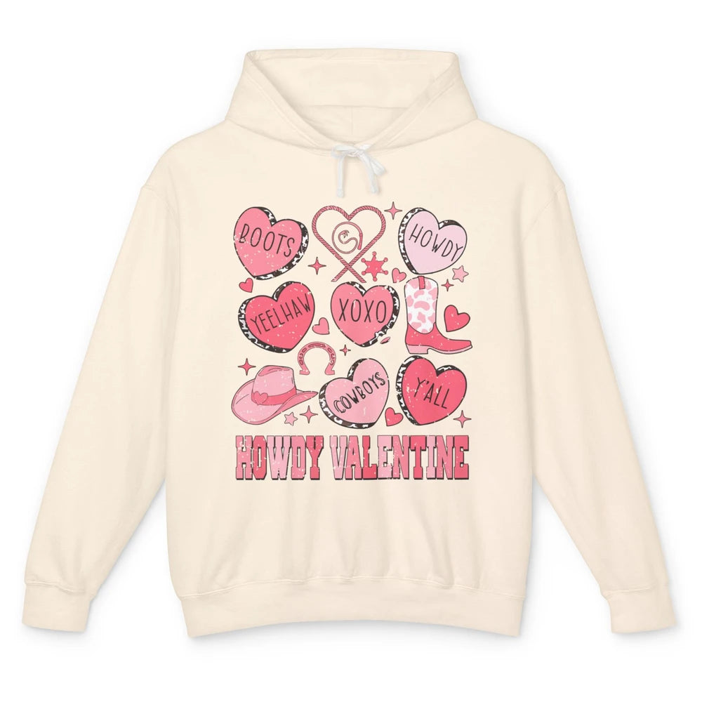 Retro Candy Heart Howdy Valentine Cowgirl Western Country Unisex Lightweight Hoodie