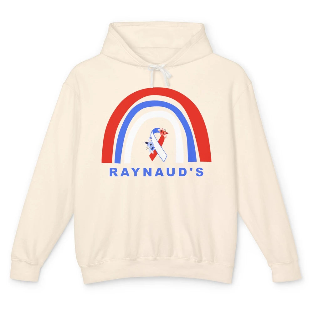 Raynaud's Syndrome Awareness Floral Red Blue Ribbon Rainbow Unisex Lightweight Hoodie