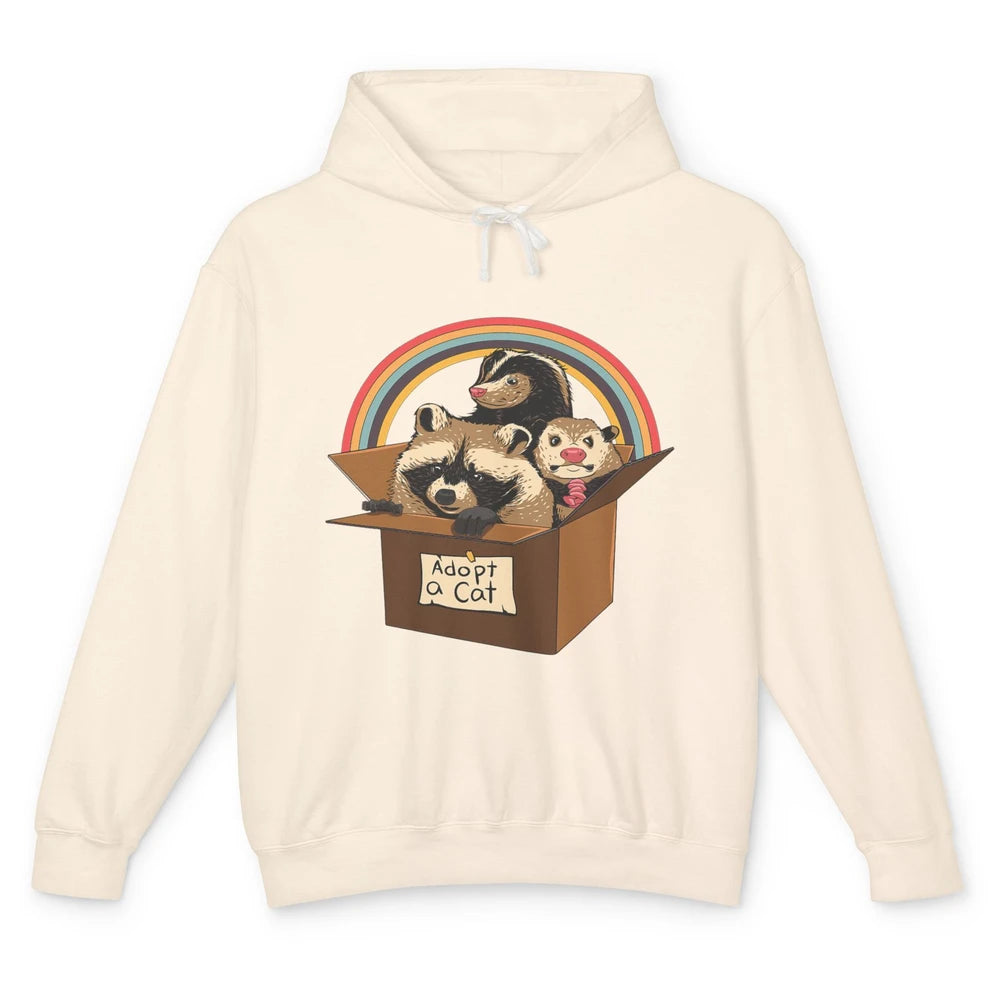 Retro Adopt A Cat Raccoon Panda Skunk Possum Adoption Street Unisex Lightweight Hoodie
