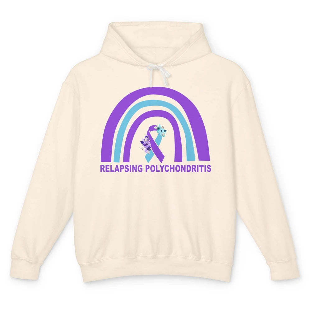 Relapsing Polychondritis Awareness Floral Blue Purple Ribbon Unisex Lightweight Hoodie