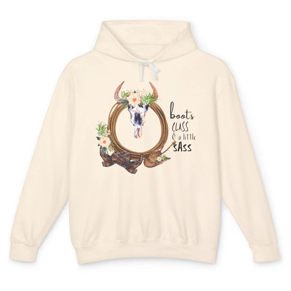 Retro Cowgirl Boots And Hat Boots Class A Little Sass Cowboy Unisex Lightweight Hoodie