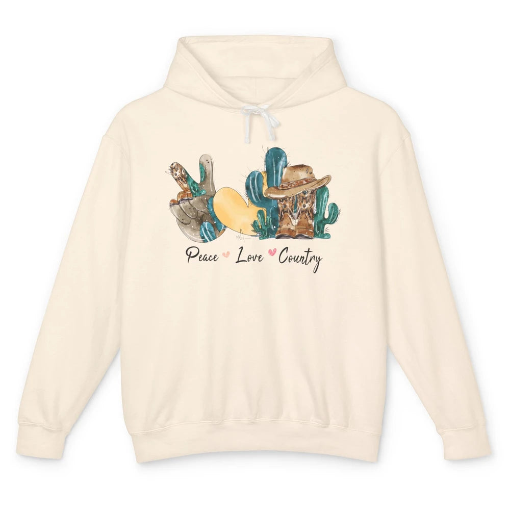 Retro Cactus Peace Love Country Cowgirl Hat Midwest Girl Unisex Lightweight Hoodie