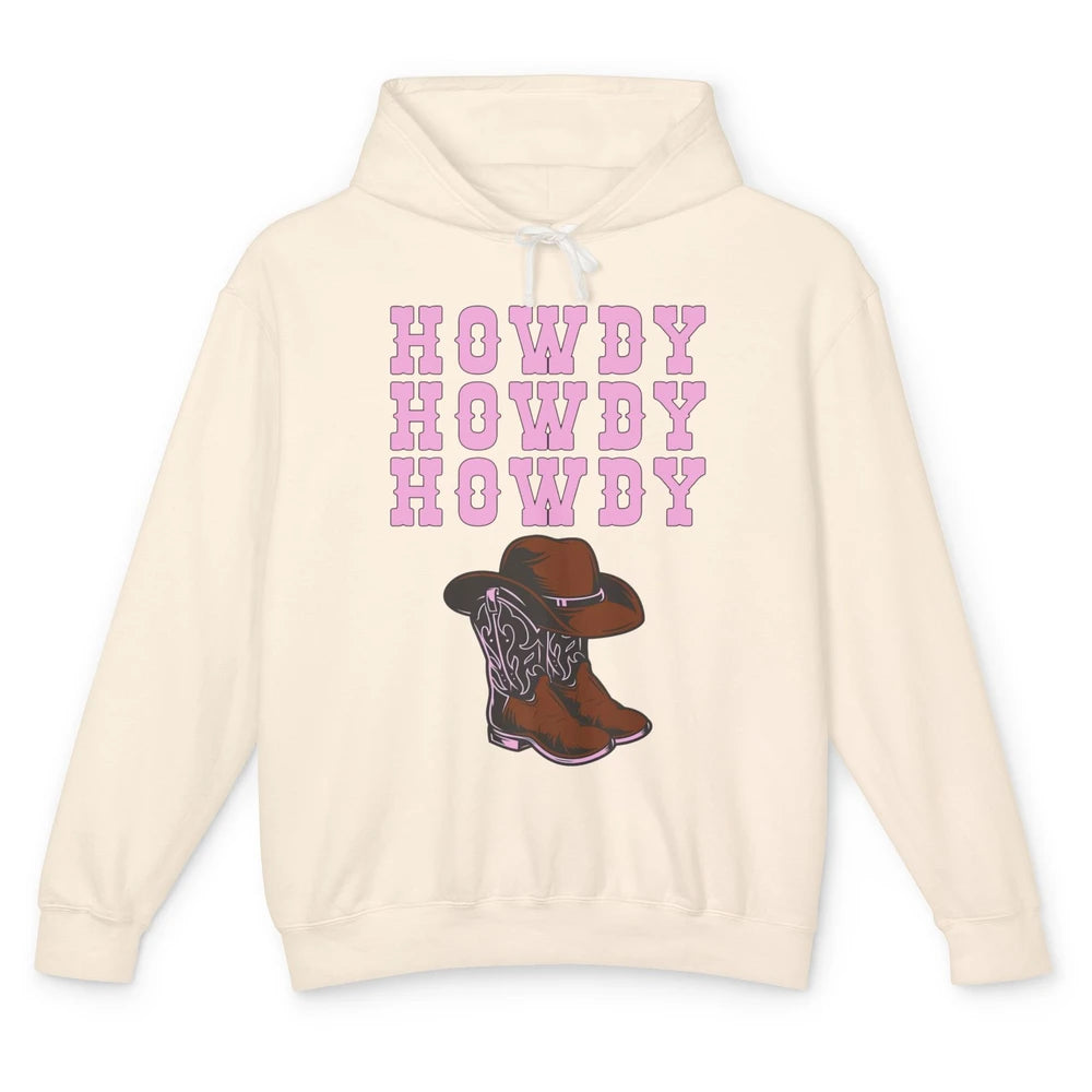 Retro Cowgirl Boots And Hat Howdy Western Country Cowboy Unisex Lightweight Hoodie